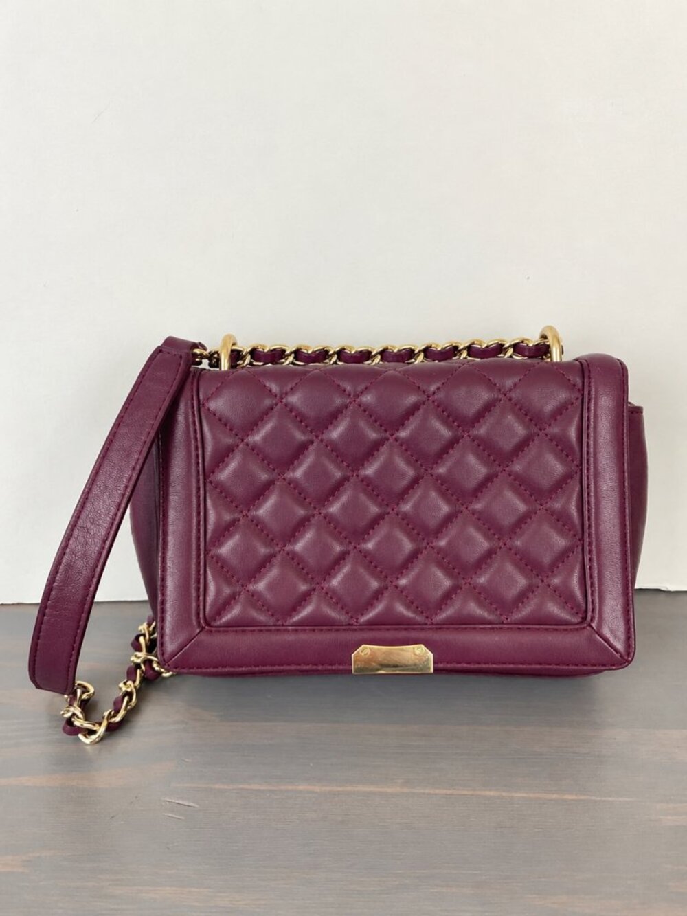 Talbots Quilted Leather Chain Shoulder Bag Purple Crossbody Preppy Purse NWT